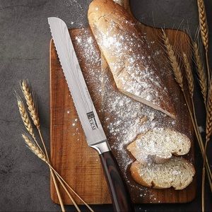 German High Carbon Stainless Steel Serrated Knife With Ergonomic Handle 8 Inches